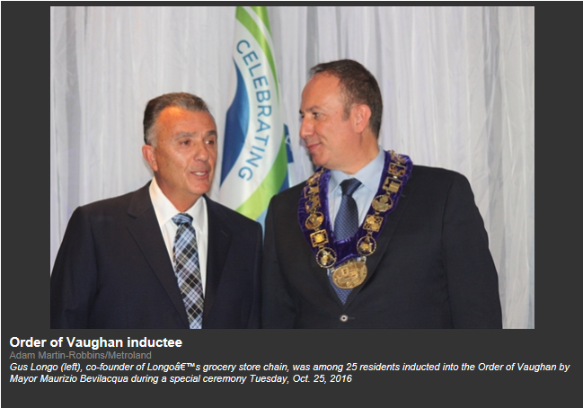 Mayor Bevilacqua and Gus Longo at Order of Vaughan ceremony