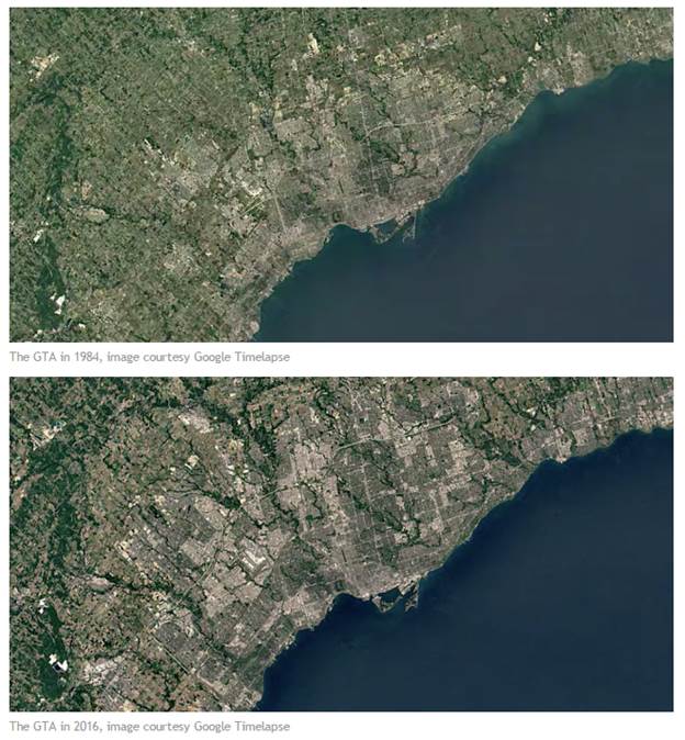 Google timelapse images of the GTA