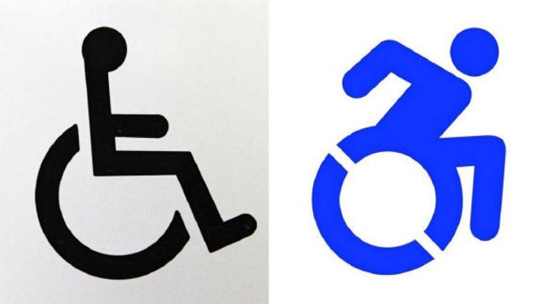 Activists pushing for a new International Symbol of Access argue that the dynamic image, right, places the person front and centre, before the disability.