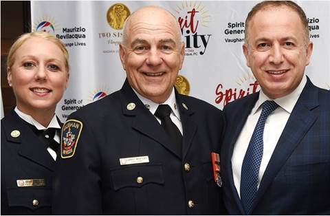 Image of Deputy Chief Rizzi, Fire Chief Bentley and Mayor Bevilacqua at Mayor's Gala