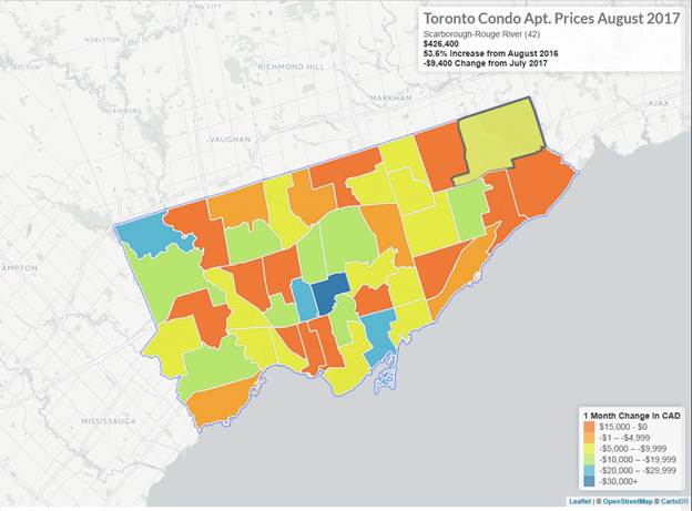 Map showing Toronto condo prices in August 2017